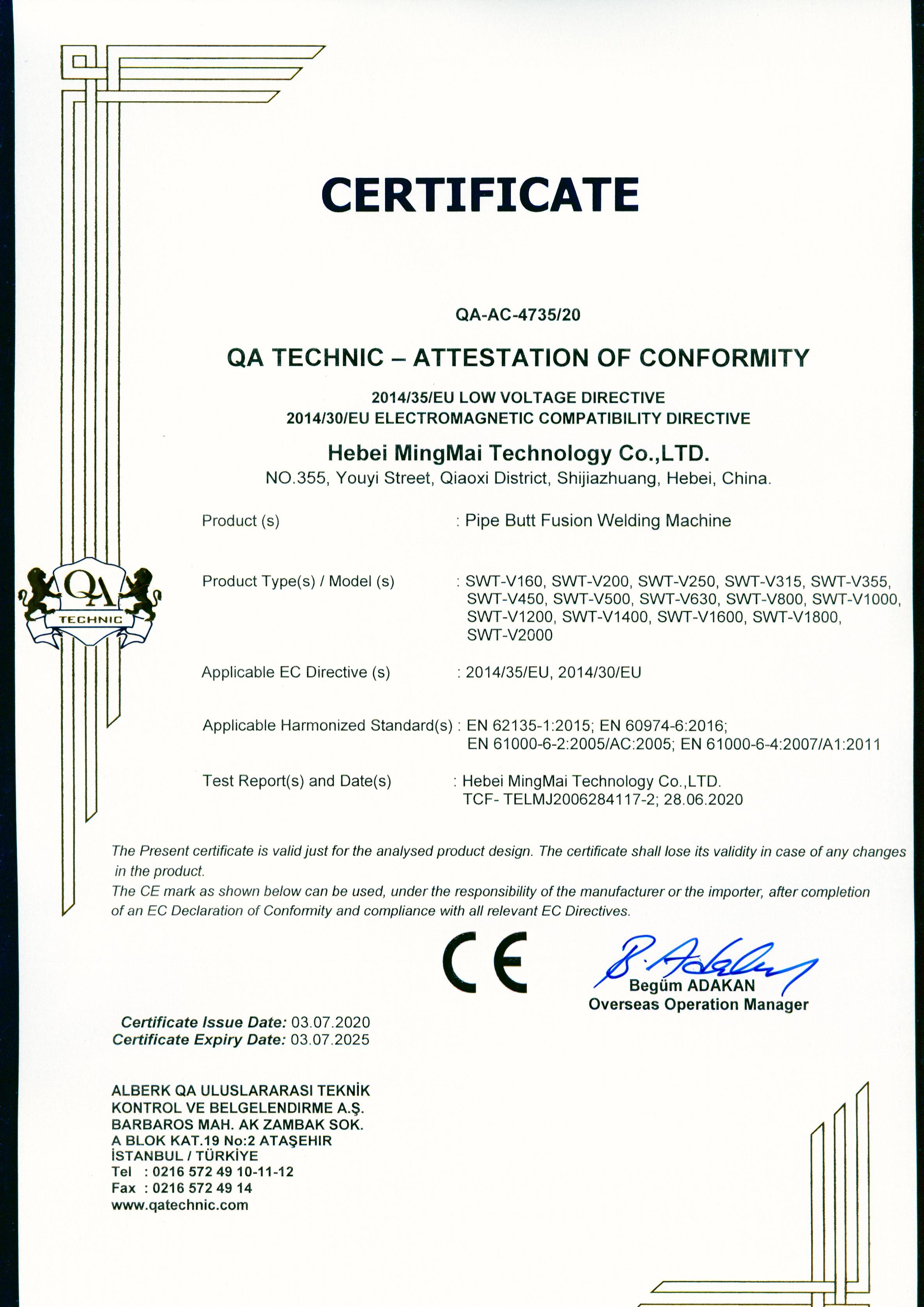 Çin Hebei Mingmai Technology Co.,Ltd Sertifikalar
