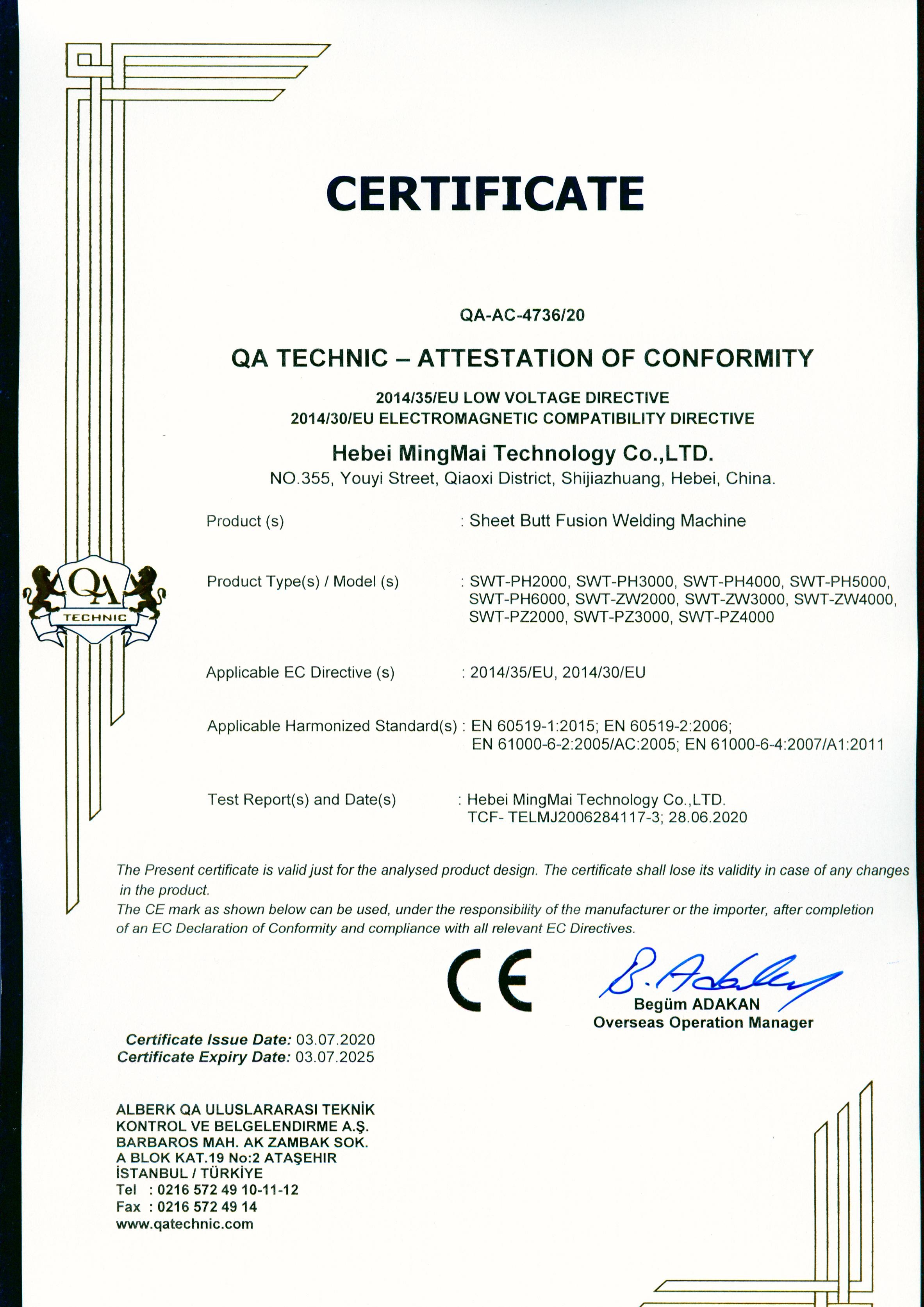 Çin Hebei Mingmai Technology Co.,Ltd Sertifikalar